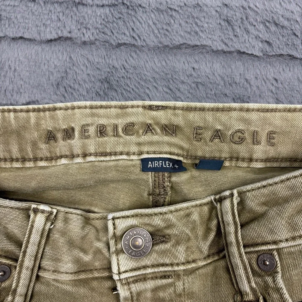 American Eagle Airflex+ Skinny Jeans Mens 29x34 Olive Green Khaki Stretch Denim